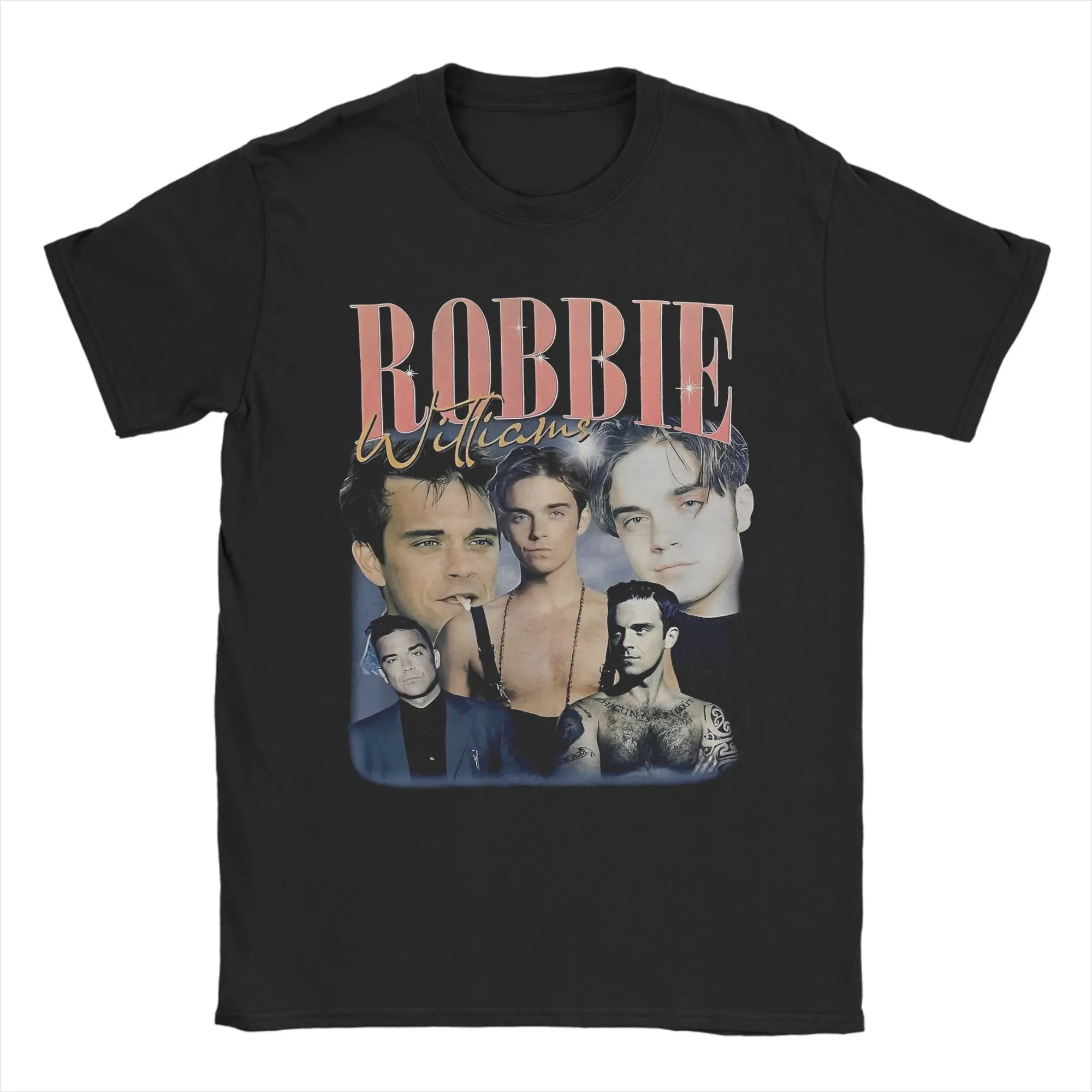 

Мужские футболки Robbie Williams Tour 2025, топы из чистого хлопка, забавная футболка с короткими рукавами и круглым вырезом, футболки больших размеров