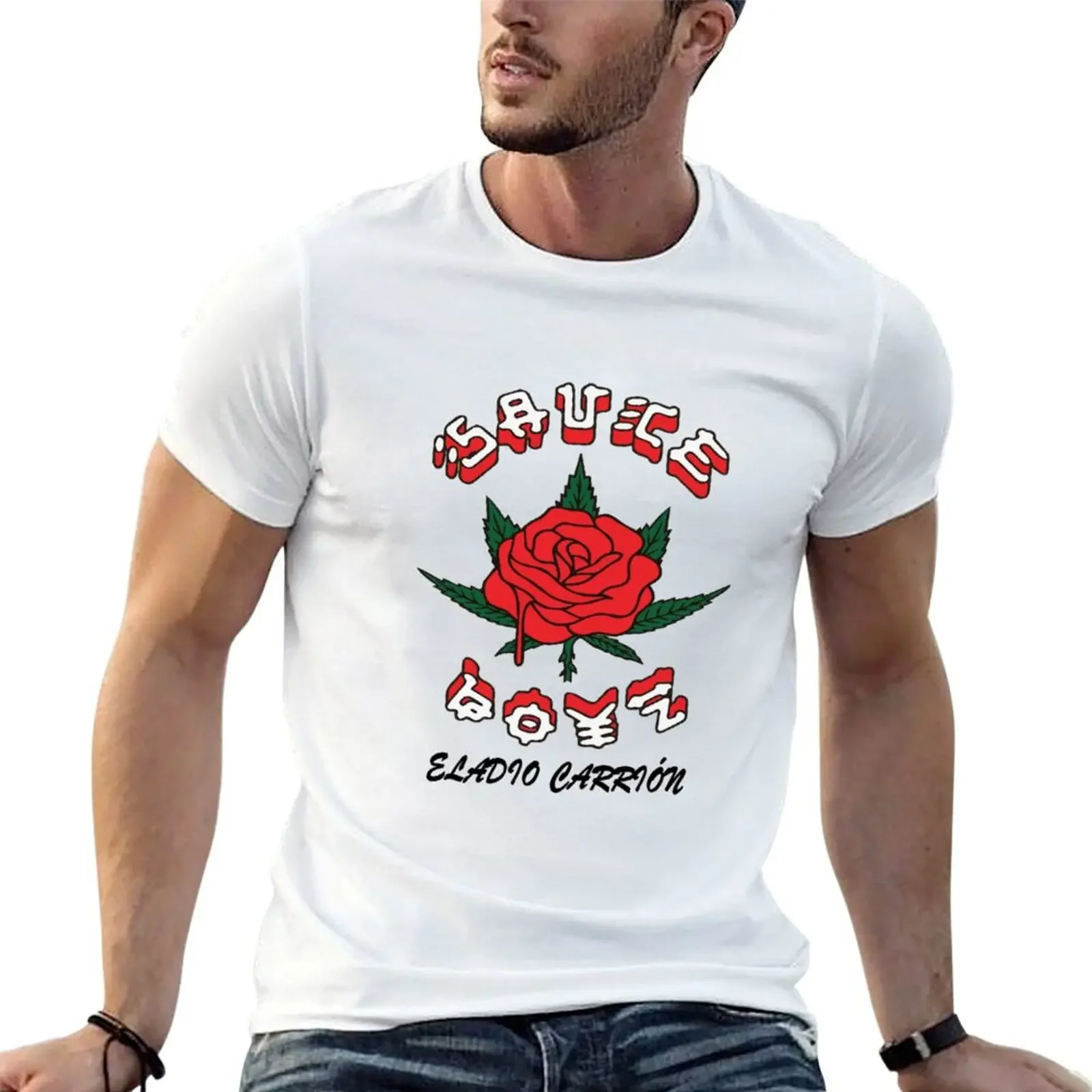 Eladio Carrion Merch Eladio Carrion Sauce Boyz Roses T-shirt Blouse hippie clothes heavyweights sports fans mens workout shirts