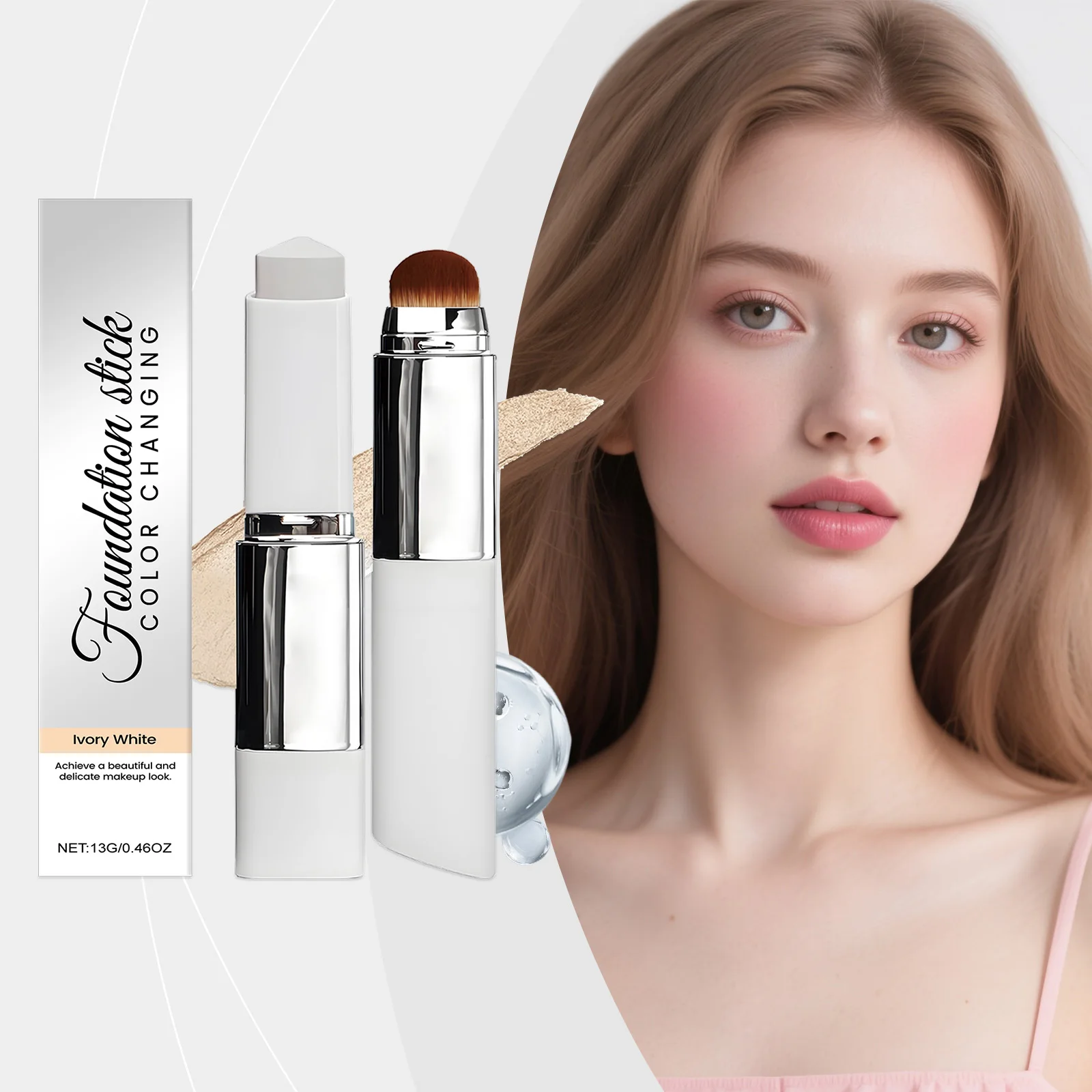 Ivory White Two In One Color Changing Foundation Make-Up Stick Light&Thin Skin CareMatte Natural Makeup Foundation Make-Up Stick