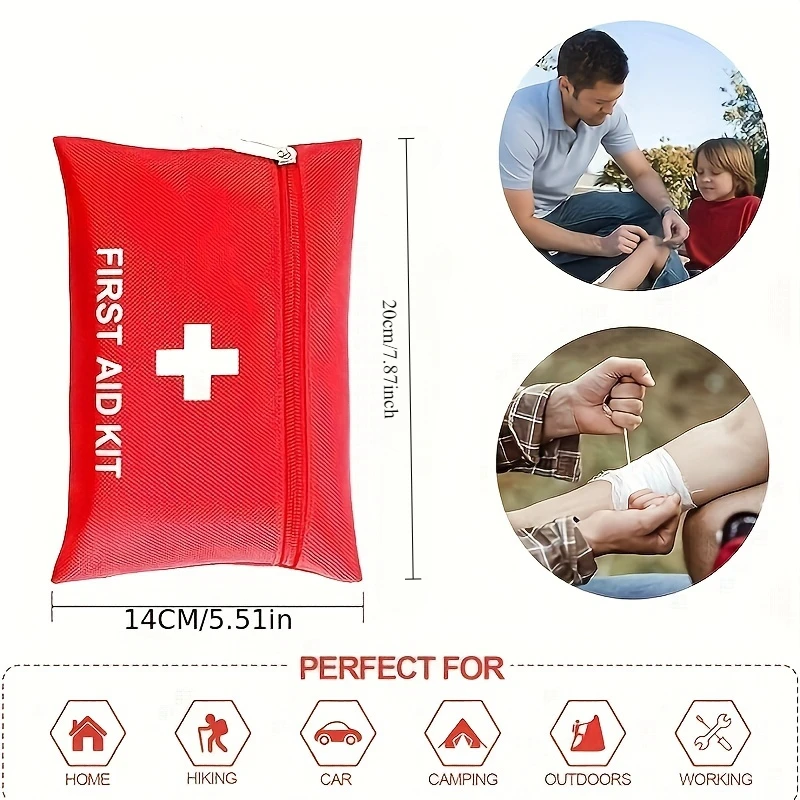 12 emergency first aid kits, including scissors, bandages, tape, and tweezers - compact red travel and car survival bag