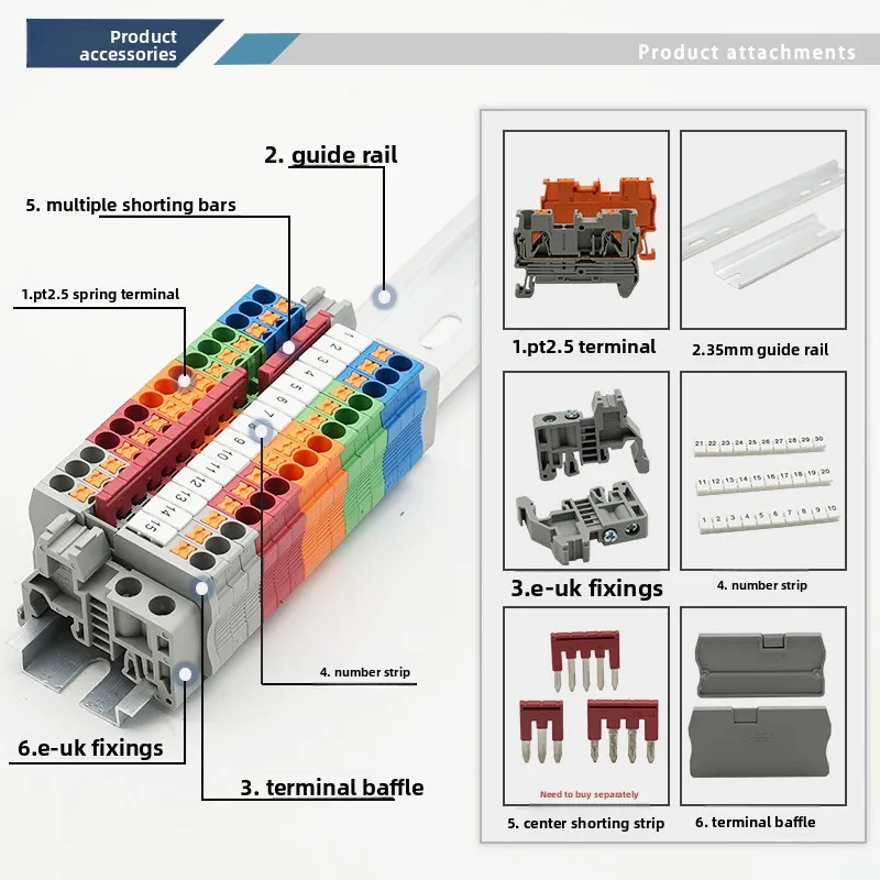 PT2.5 rail type spring terminal fast in-line screw-free tool connection combination terminal row 2.5MM