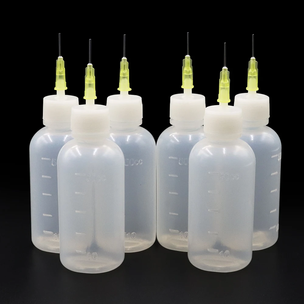 6 Stück 50 ml transparente Kleberflasche, zusammendrückbare Applikator-Kunststoff-Flüssigkeitsflasche mit 50 Stück Dosiernadeln, geeignet für Kleber-DIY – Detail 9
