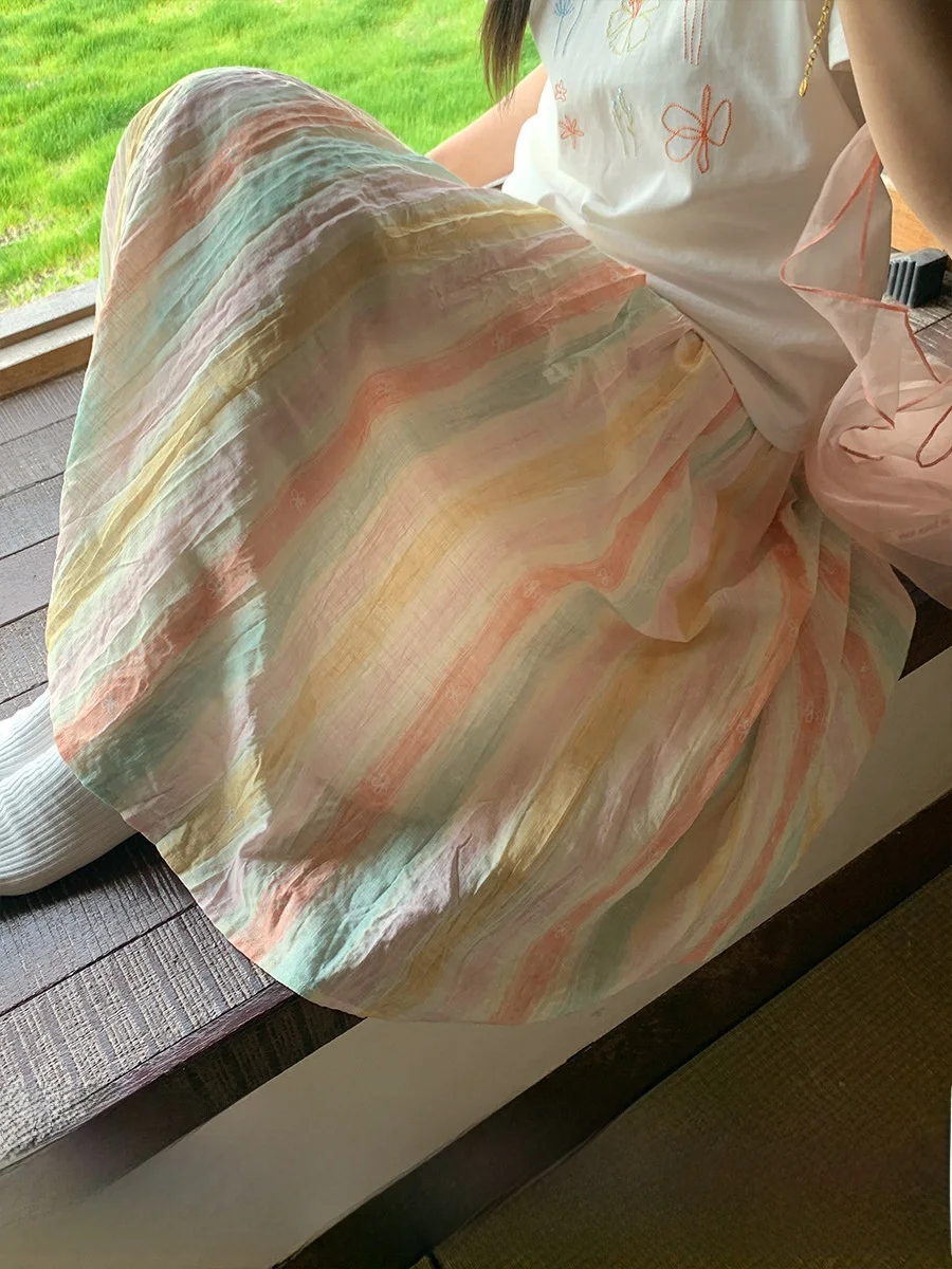 

Юбка миди Holid Map в винтажном стиле с радужными полосками, женская, с завышенной талией, плиссированная, из смесового хлопка и лиоцелла, средней длины