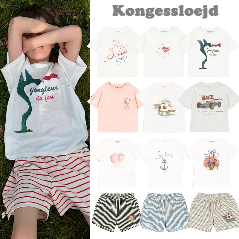 

2025 New Summer Konges Slojd Baby Boys Cartoon Cherry T Shirts Shorts Suits Kids Cotton Clothes Girls T-shirts Children's Sets