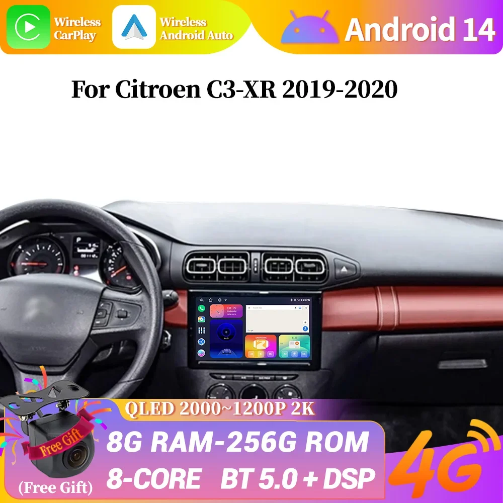 

Android 14 для Citroen C3-XR 2019-2020, автомобильный видеоплеер, радио, 4G, GPS-навигация, Android Auto, беспроводной Carplay, экран головной устройства