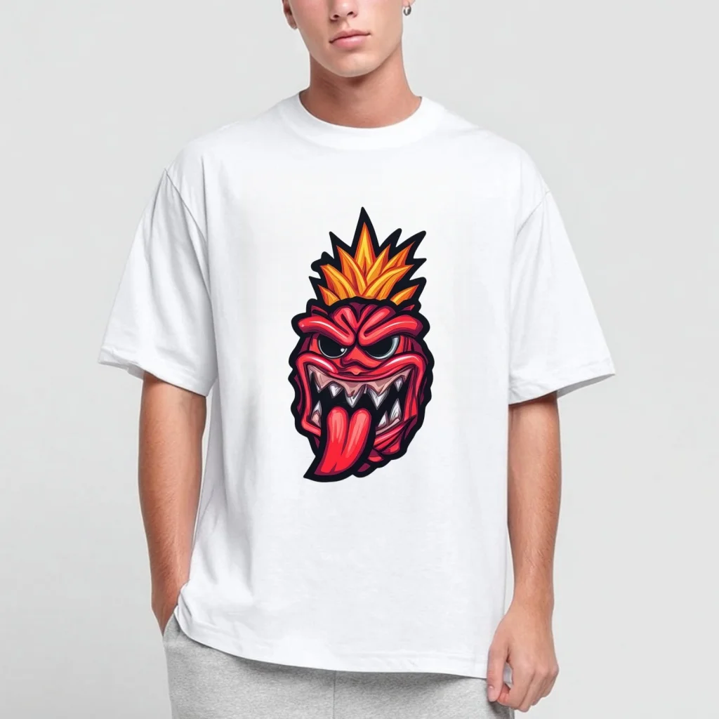 

Teevo Men's Casual T-Shirt Fiery Monster Face Print Daily Wear Street Style Graphic Tee for Outdoor Activities