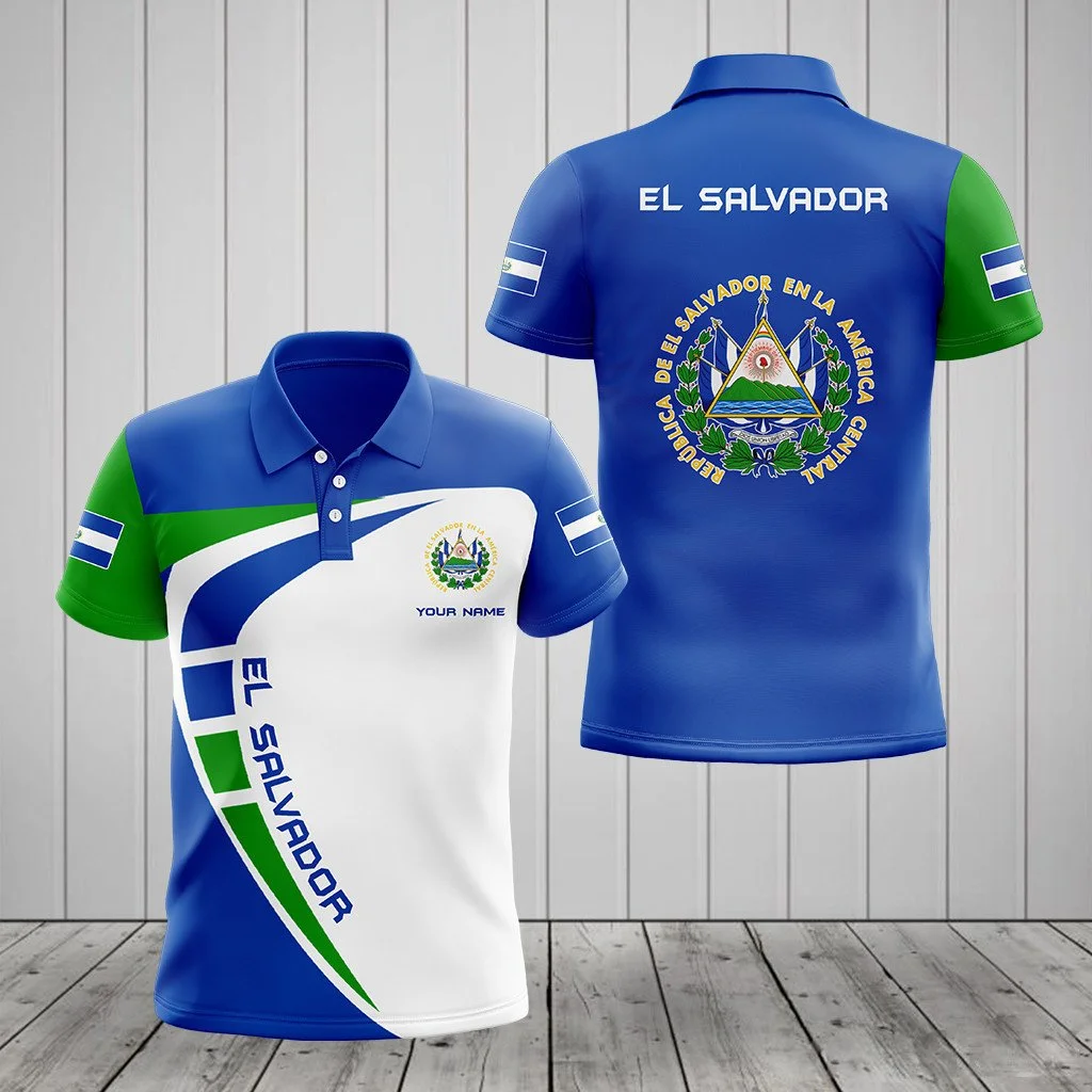 

El Salvador Sport Style Flag Map Tattoo 3D Printed Men Adult Polo Shirt Collar Short Sleeve Top Tee Breathable Anti Shrink