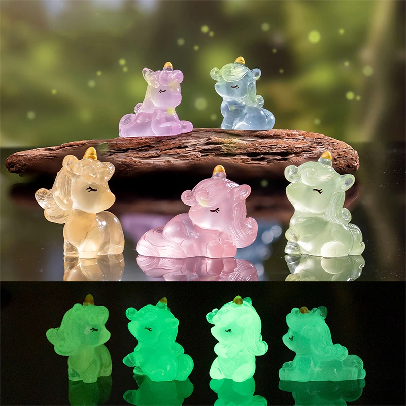 Cartoon Miniature Unicorns Statue Home Decoration DIY House Decoration Accessories Cute Kawaii Luminous Unicorns Dolls Gifts