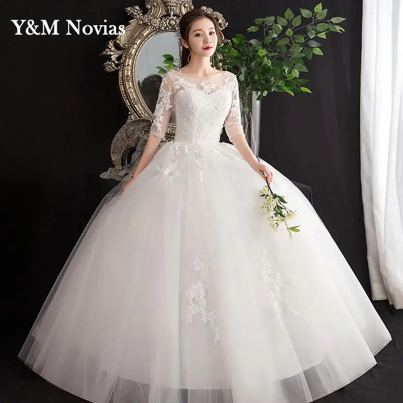 Vestidos De novia coreanos simples De tres cuartos, moda elegante, Princesa, apliques De encaje, Vestido De novia, 2022