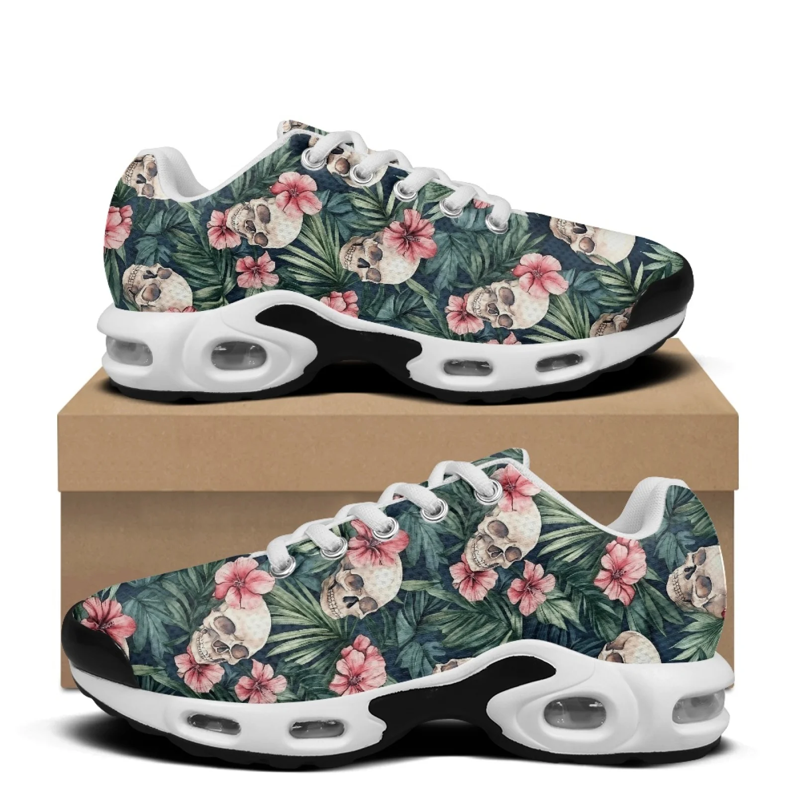 XIXIRIMIDO Air-Cushioned Sneakers Women's Running Shoes Men's Commuter Shoes Lightweight Breathable Comfortable Soft Skull Rose