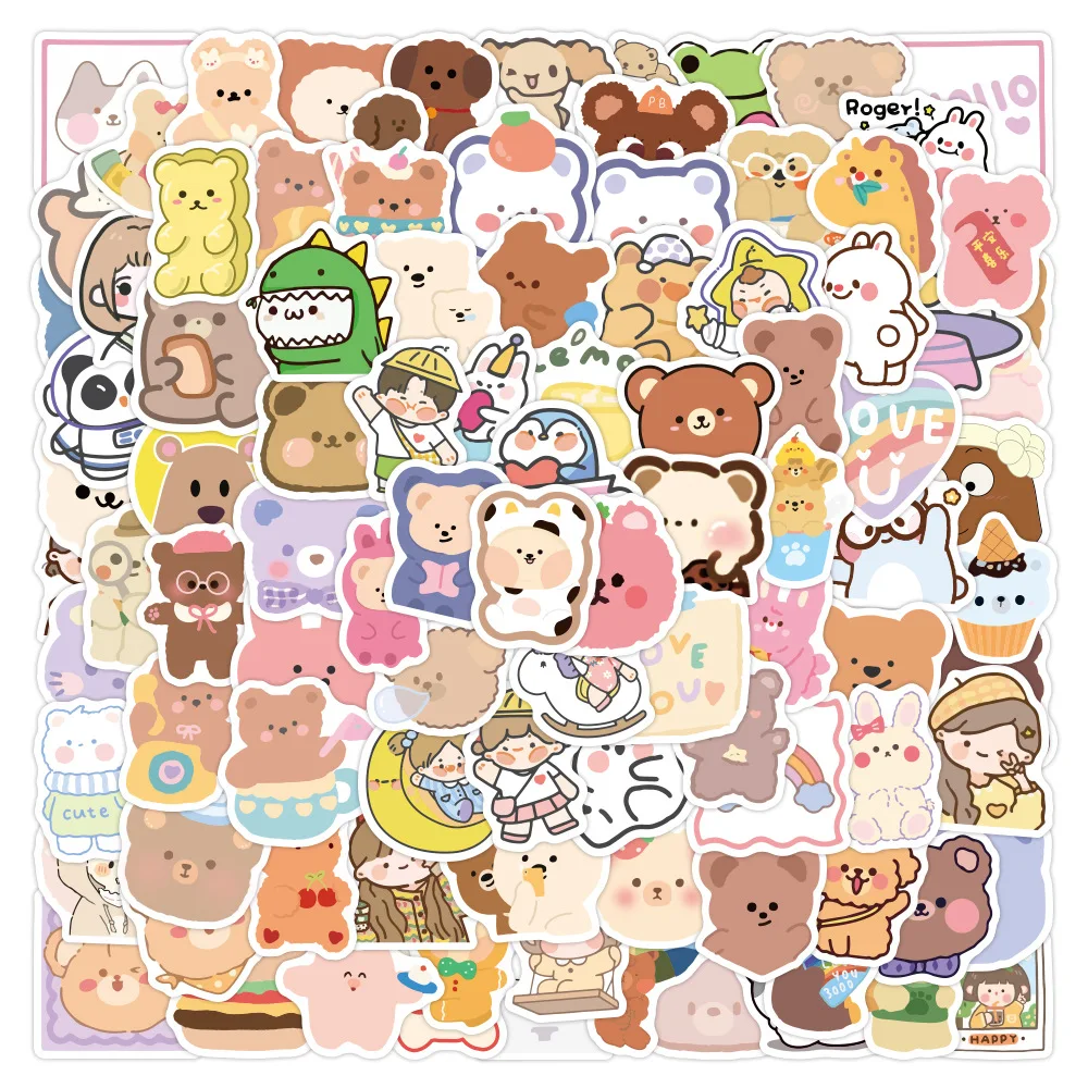 100Pcs Stickers For Laptop Cute Bear Kawaii Girl DIY Toys Cartoon Sticker Water Proof Macbook Sticker Laptop Skin Vinyl Stickers