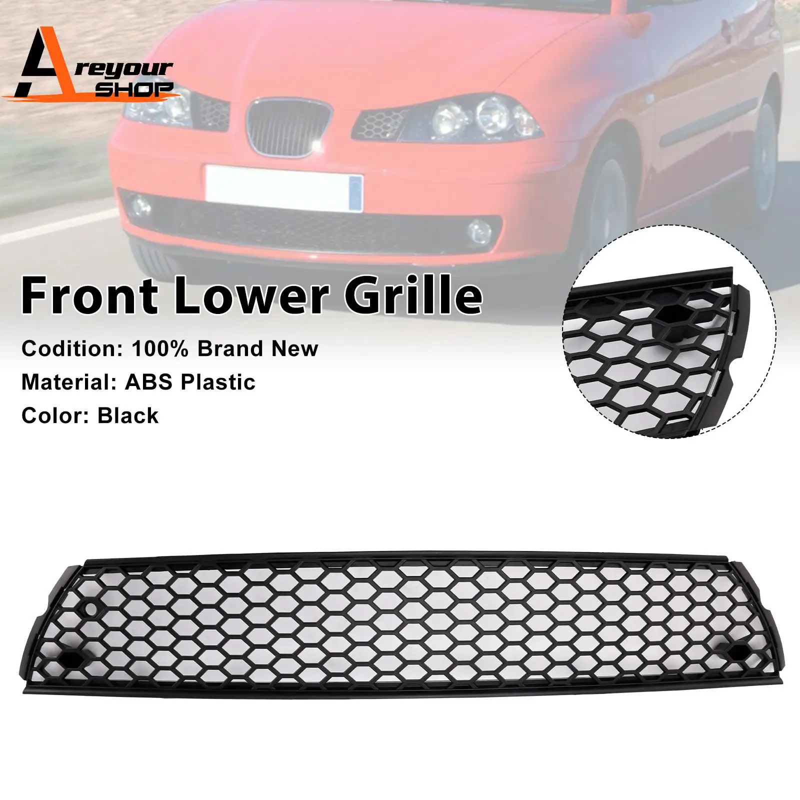 

Front Honey Lower Grille Grill Fit for Seat Ibiza 6L FR 2002-2006 Pre-Facelift