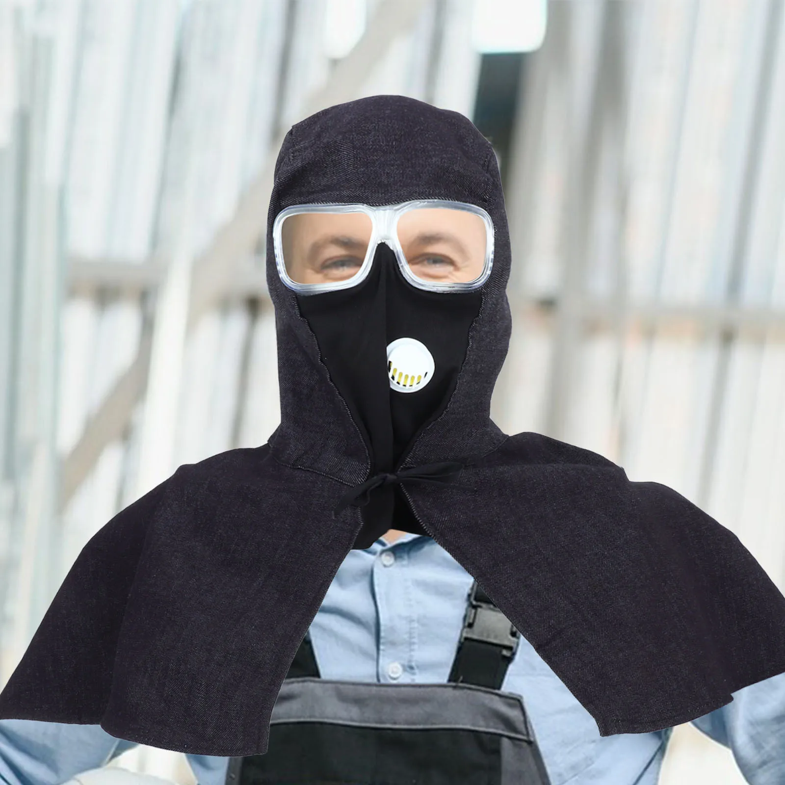 

Soft Denim Shawl Hood Integrated Goggles Breathable Comfortable Protective Gear Sandblasting Woodworking DIY Painting Safety