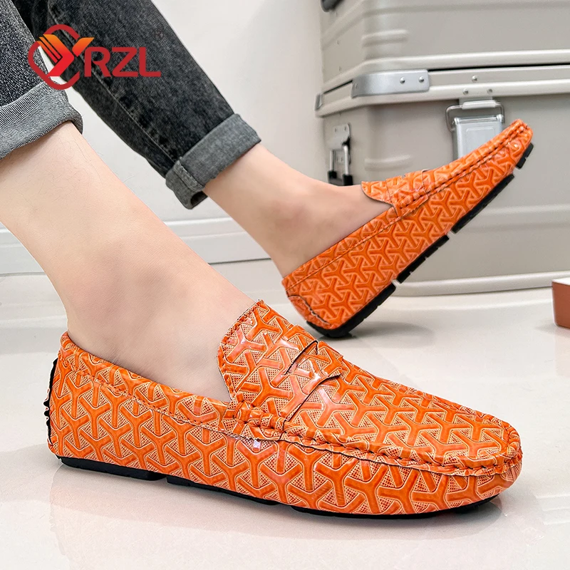 YRZL Men Handmade Loafers Soft Moccasins High Quality Spring Autumn PU Leather Shoes Men Flat Driving Loafers for Men Size 48