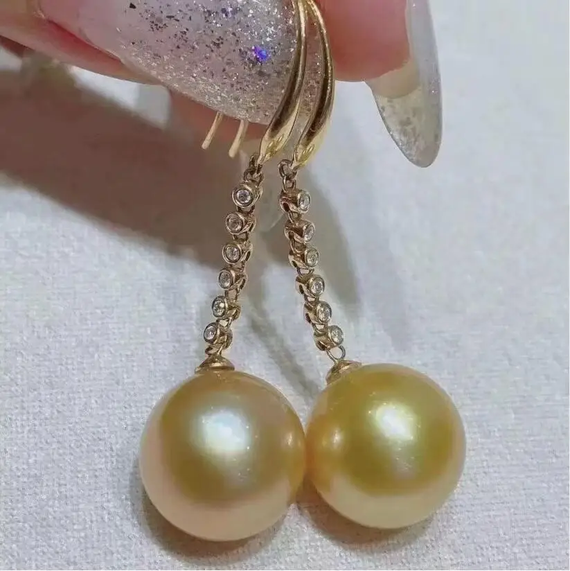 

classic pair of 10-11mm 9-10mm south sea round gold pearl earring 925s