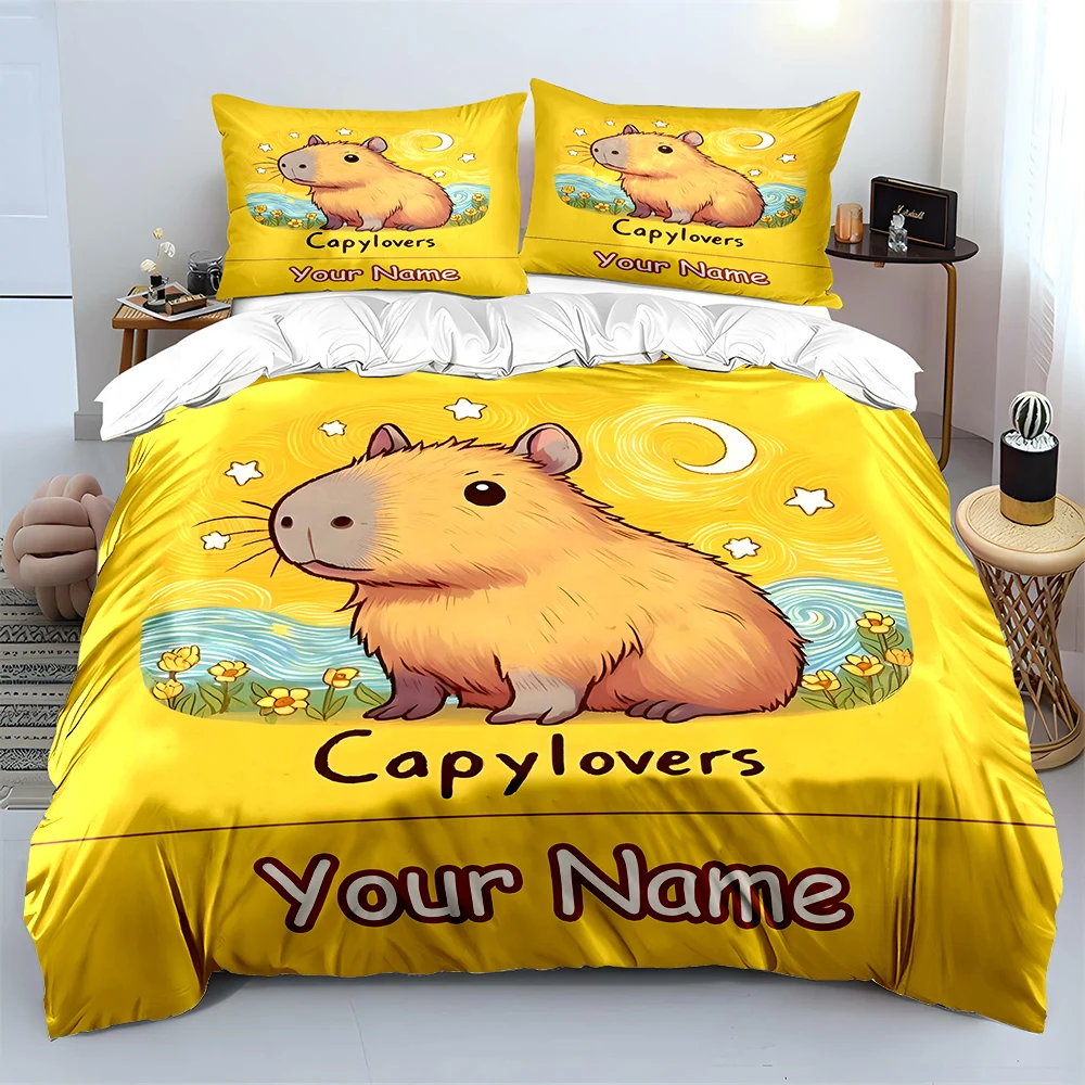 Capybara Print Custom Name Quilt Cover Pillowcase Bedding Set Kids Adult Comfortable Bed Set King Bedding Set Exquisite Printing
