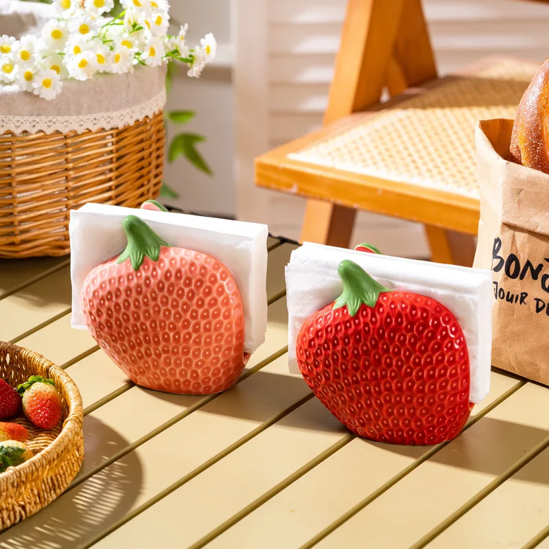 Household Strawberry Shaped Ceramic Tissue Holder Restaurant Desktop Tissue Holder Storage Rack view 2