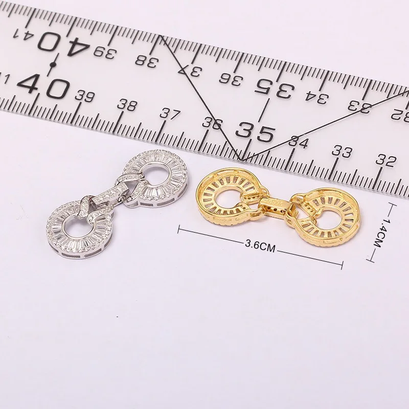 1 Piece of Gold-plated Copper Inlaid T-shaped Zirconia 8-shaped Pearl Necklace Connecting Clasp DIY Jewelry Material Accessories
