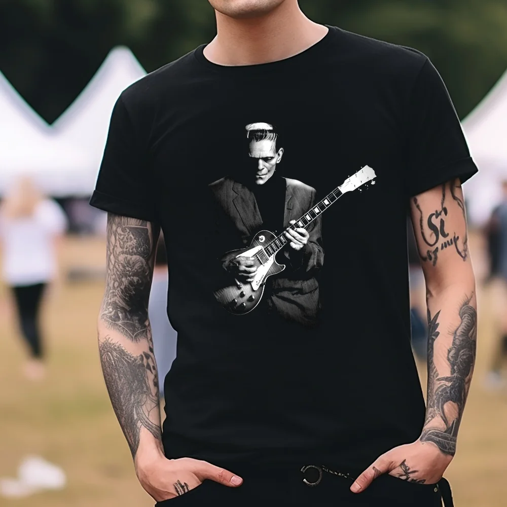 Frankenstein Playing Electric Guitar Horror T-Shirt Black