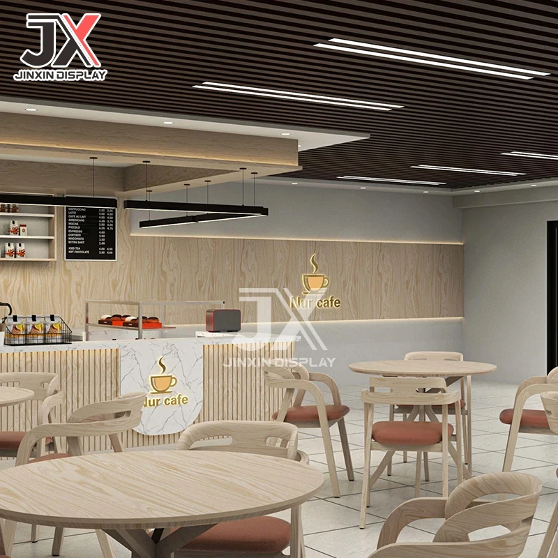 custom.Modern Luxury Coffee Shop Bakery Interior Design | One-Stop Custom Rectangular LED Strip Counter Display Solution Sho