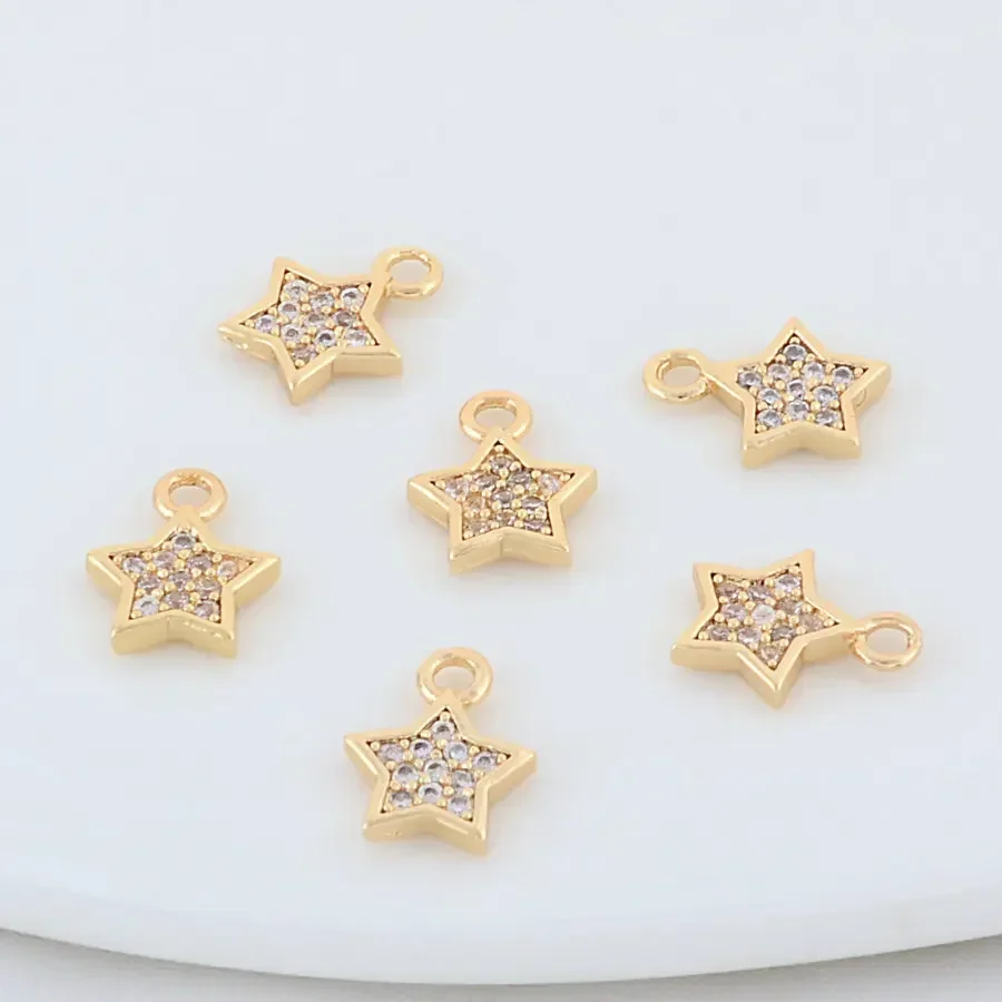 7*9MM 14K Gold Color Brass Star Charms Pendants Necklace Earrings Jewelry Making Supplies Accessories