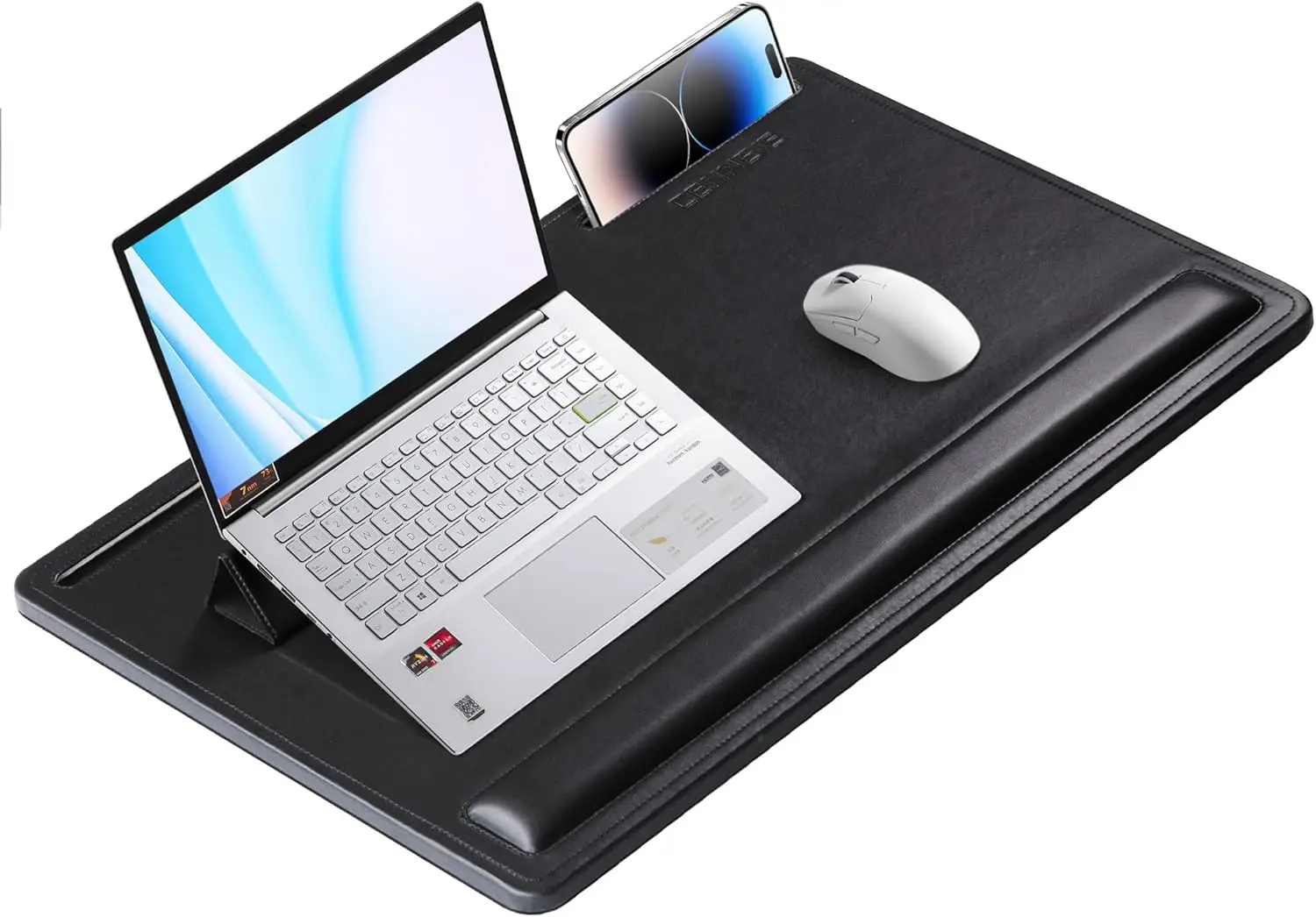 

Adjustable Leather Lap Desk with Memory Foam Cushion, Portable Laptop Tray for 17-19 Inch Notebooks, Lightweight Black Design