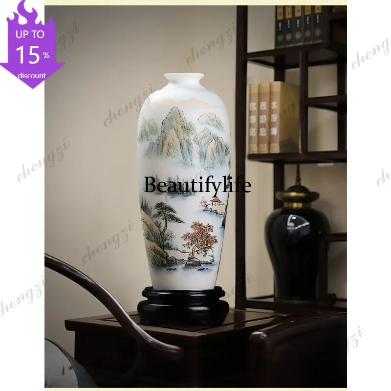 H132 ceramic hand-painted landscape vase ornament housewarming gifts for friends Chinese living room decorations