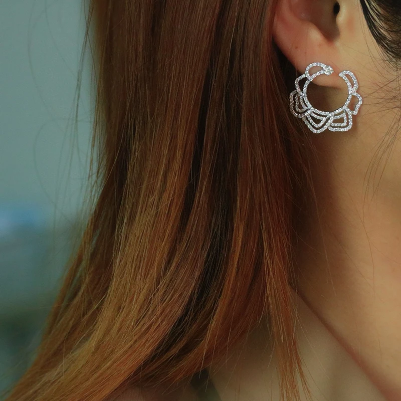 LUOWEND 100% 18K White Gold Earrings Luxury Romantic Style 2.0carat Real Natural Diamond Earrings for Women High Party Jewelry