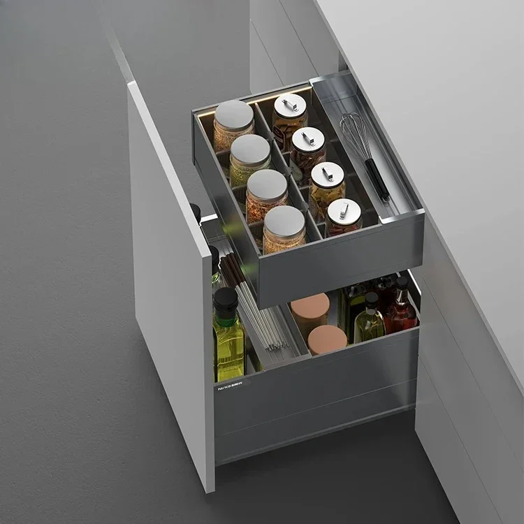 Pull-out basket with runner Soft closing sliding basket Storage pull-out basket