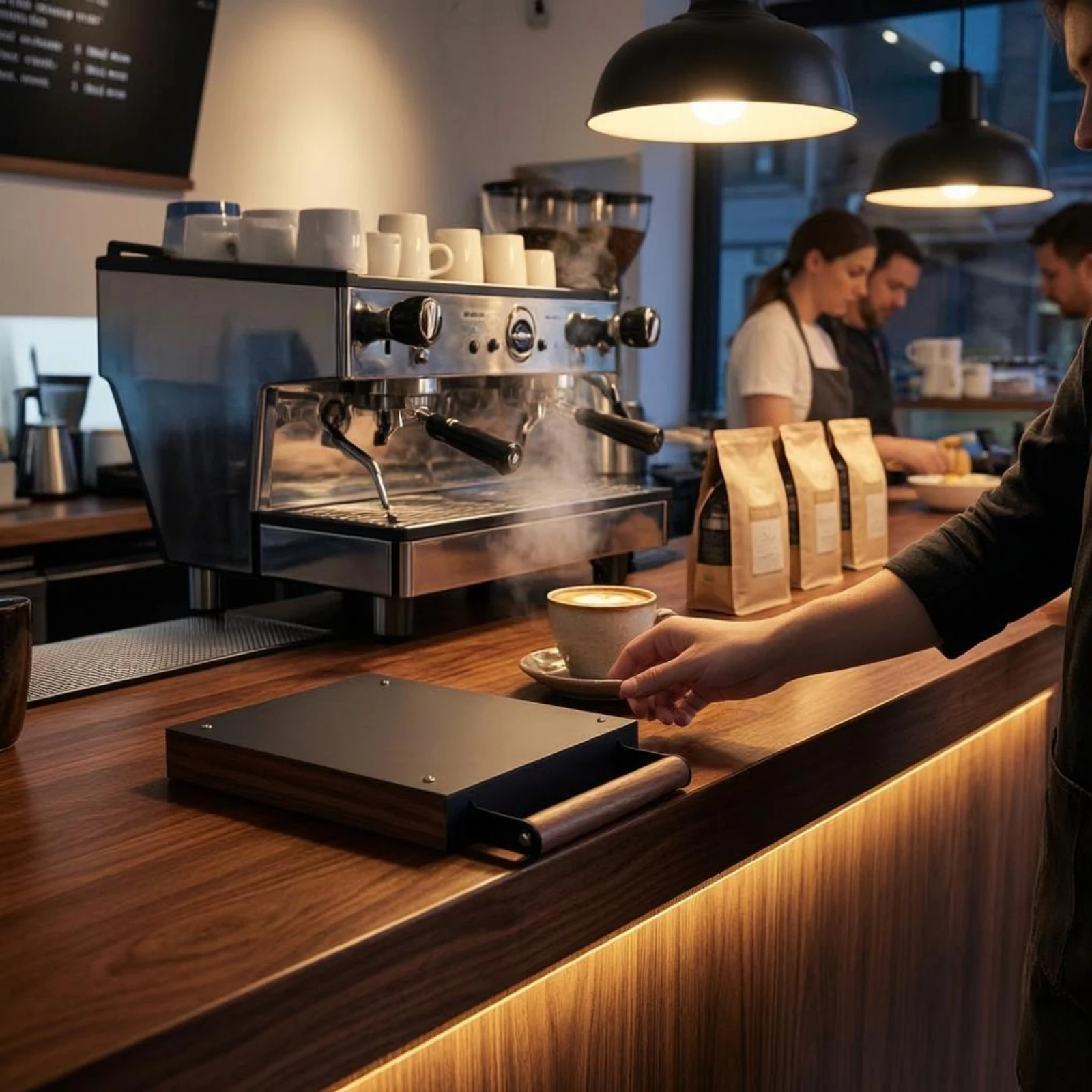 coffee-knock-box-drawer-carbon-steel-espresso-knock-box-drawer-coffee-grounds-bin-slimline-front-pull-handle