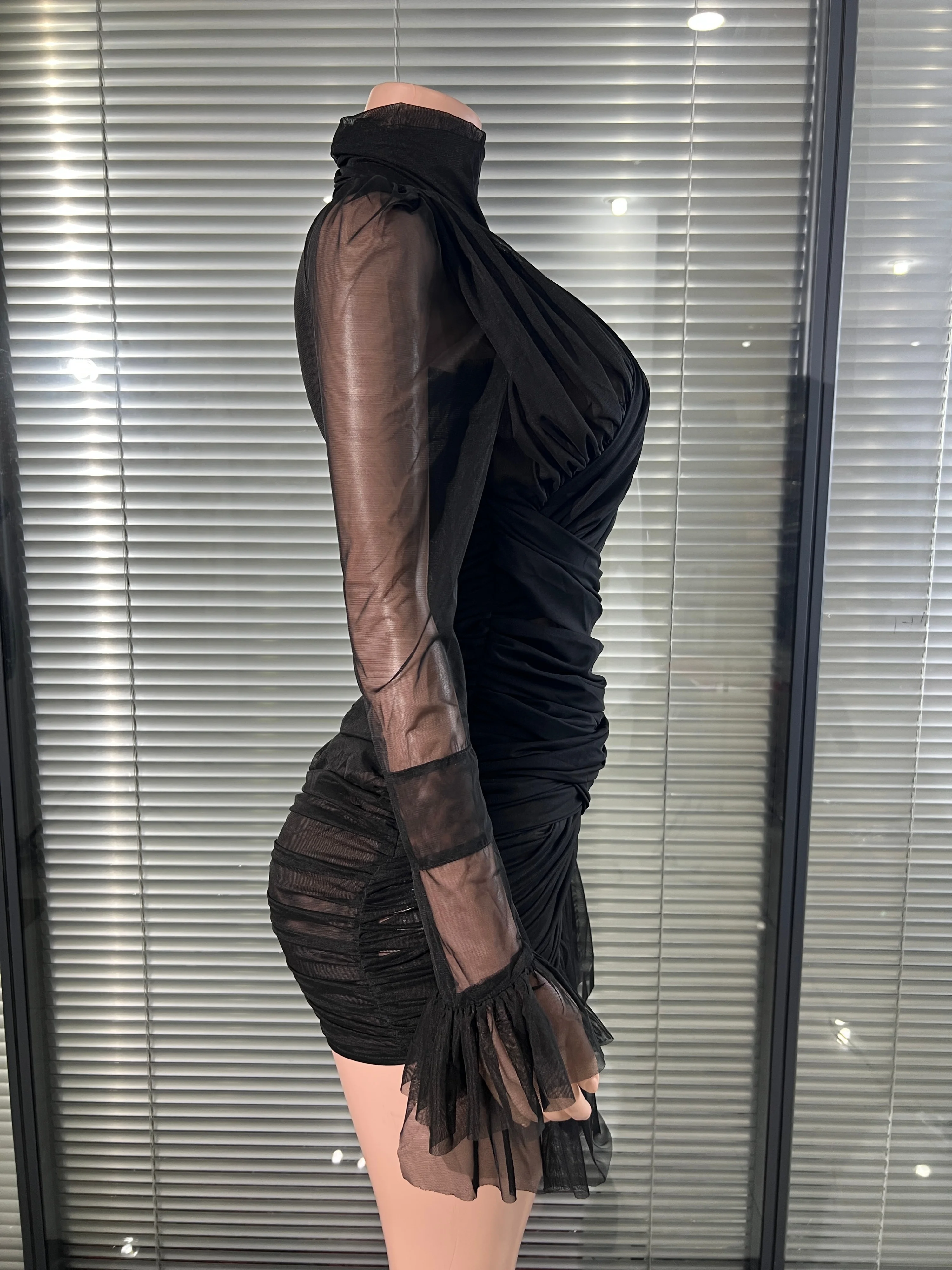 Sexy Mesh Sheer Bodycon Dress - Damen Sexy Weißes Transparentes Mesh-Minikleid mit