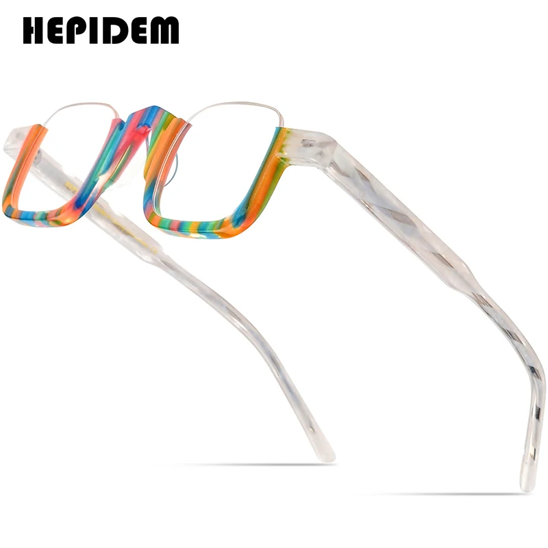 

HEPIDEM Acetate Glasses Frame Men Semi Rimless Retro Square Eyeglasses Japanese Handmade Spectacles Vintage Half Eyewear 9352