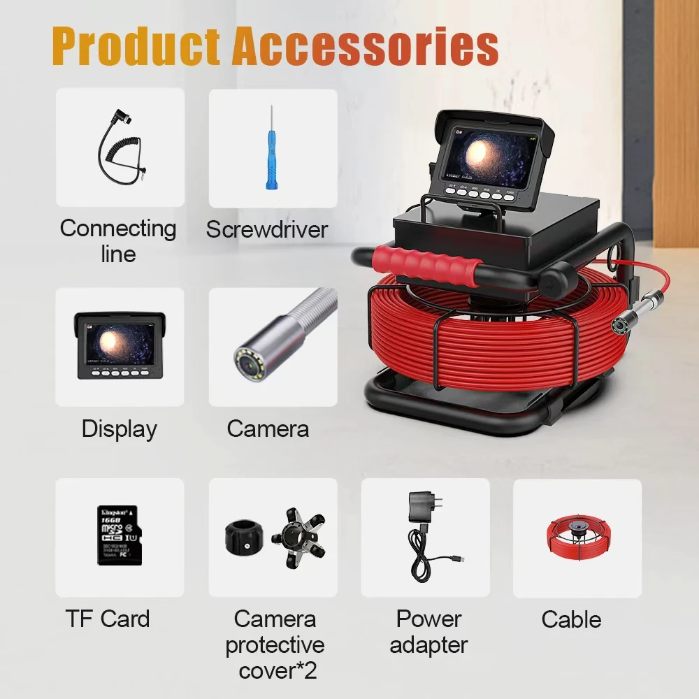 4.3 بوصة كاميرا فحص أنابيب الصرف الصحي DVR 16GB مع بطارية 4500mah IP68 HD1000TVL 17 مللي متر/22 مللي متر المجاري المنظار 10/20/30/50 متر #6