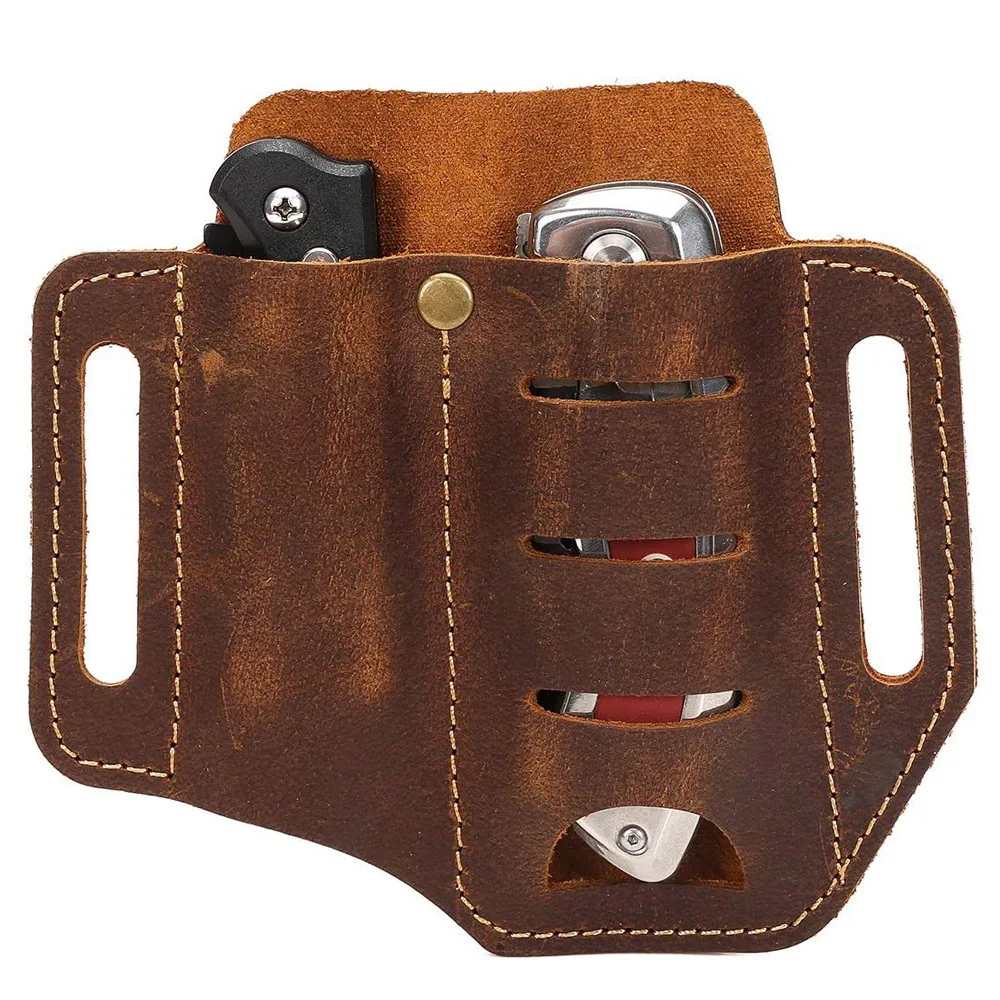 1153 Leather EDC Tactical Bag Tool Fanny Pack Wear Belt Tool Knife Storage Waist Hanging Cowhide Bag Men
