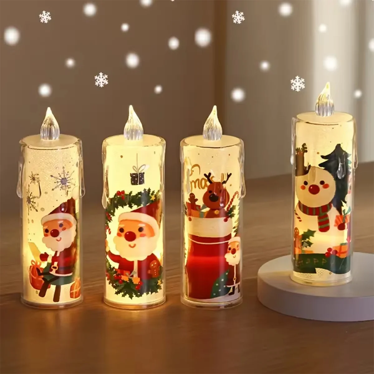 4Pcs Christmas LED Candles Lights as Decorative Tea Lights Battery Powered for Home Christmas Lights and LED Christmas Ornaments