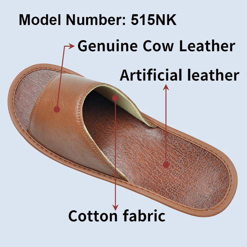 Genuine Cow Leather Slippers Homes in indoor slipper summer men women elderly non-slip cool sandals casual single Slides shoes