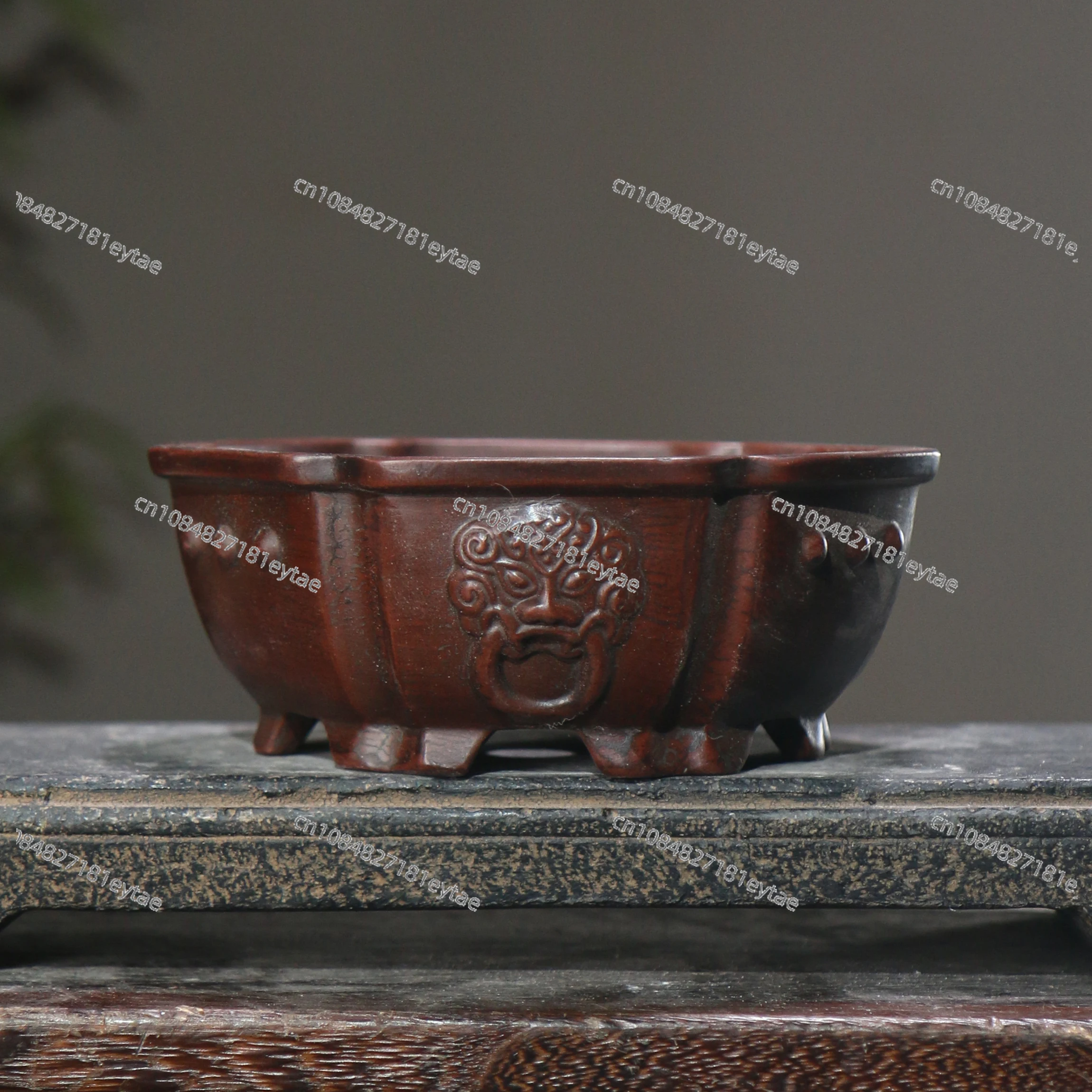 Chinese ancient style purple sand flower pot ceramic landscape pot six-sided home decoration with hole 1