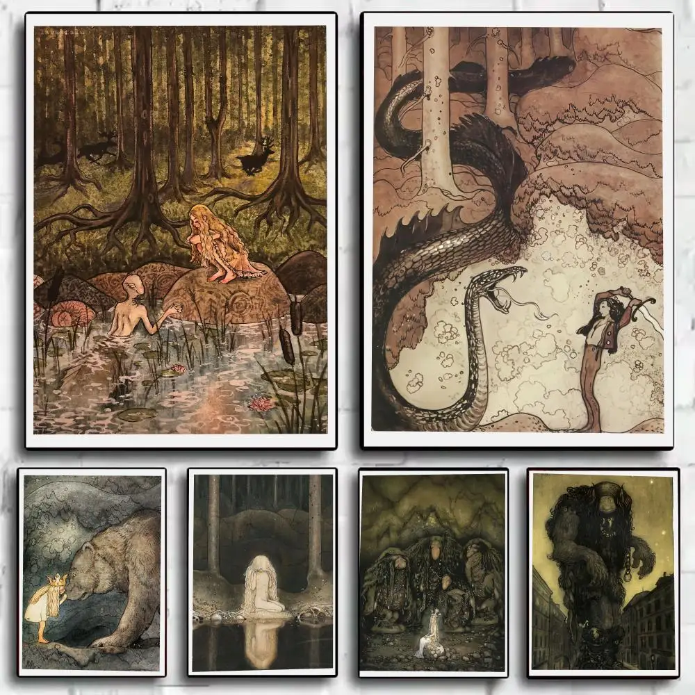 

John B-Bauer Abstract Poster Home Living Bed Room Bar Hallway Sticky Wall Art Printing Waterproof Aesthetic Decor