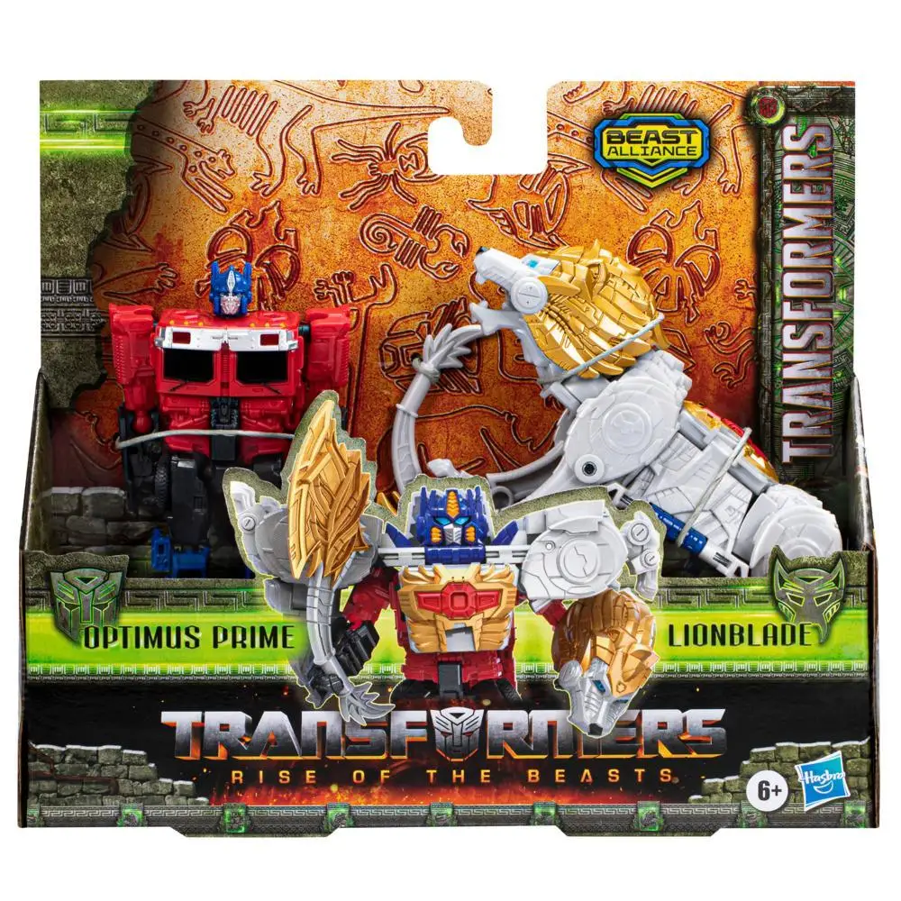 Transformers: Rise of The Beasts Movie, Beast Alliance, Beast Combiners 2-Pack Optimus Prime & Lionblade Toys 5-Inch