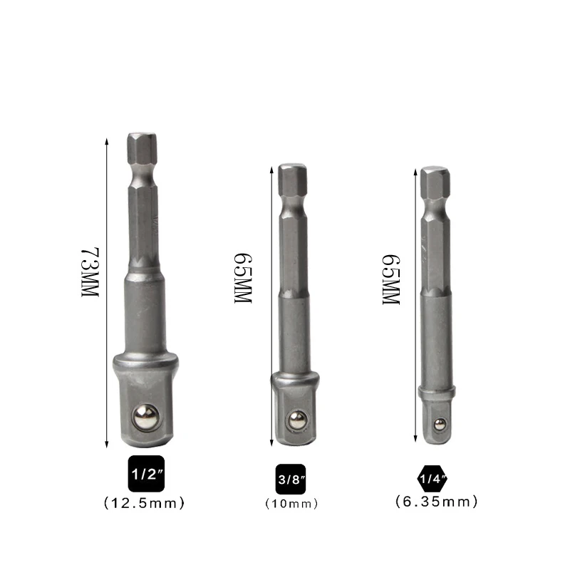 3szt 1/4" 3/8" 1/2" Adapter klucza sześciokątnego Przedłużenie wierteł Adapter gniazda Zestaw przedłużaczy do wiertarek Klucz do nakrętek