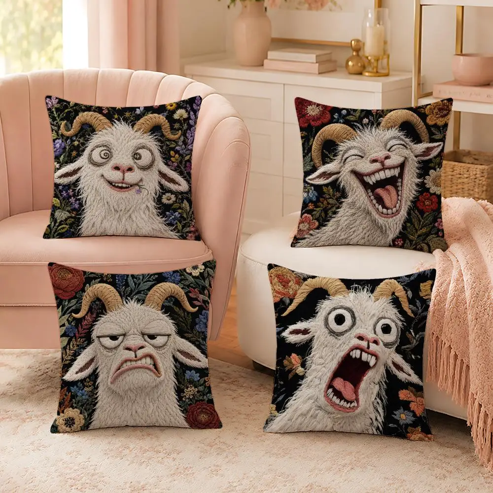 Hallows' Day Funny Screaming Goat Pillow Case Organic Short Plush Cushion Covers For Living Room Sofa Bedroom Decor PillowCover