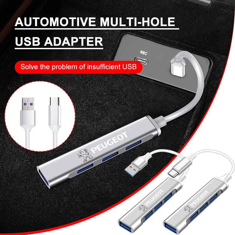 Type-C Turn USB Adapter Multi Port Distributor Hub Car Caps for Peugeot 206 307 308 3008 207 208 407 508 2008 5008 107 106 RCZ