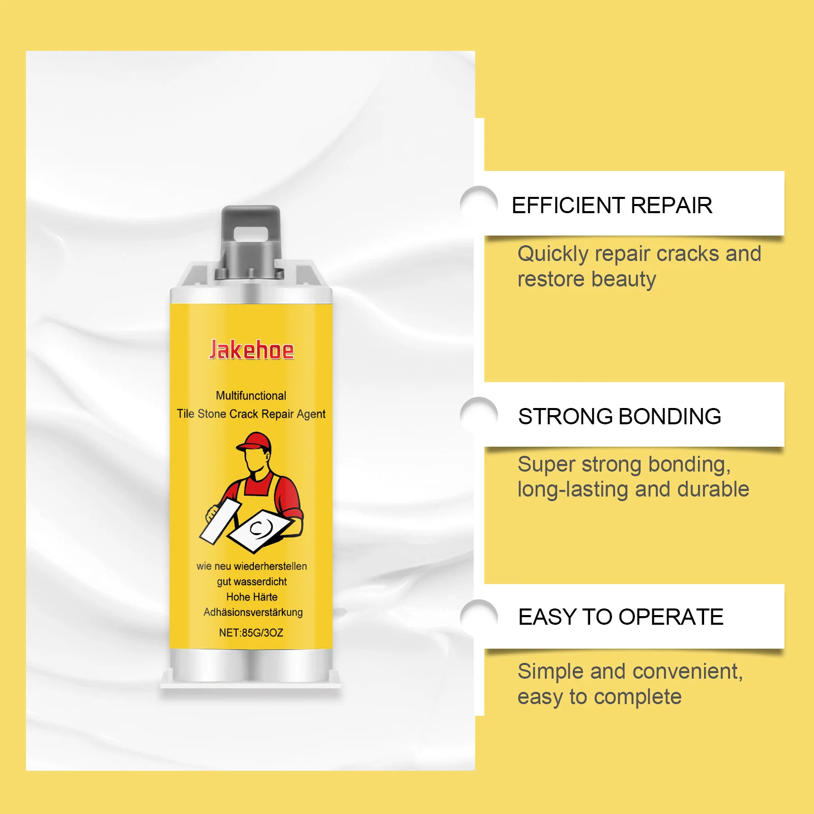 JAKEHOE Strong Bond Waterproof Durable Tile Repair Glaze Crack Filler Marble Porcelain Chip Hole Repair Adhesive Home Renovation
