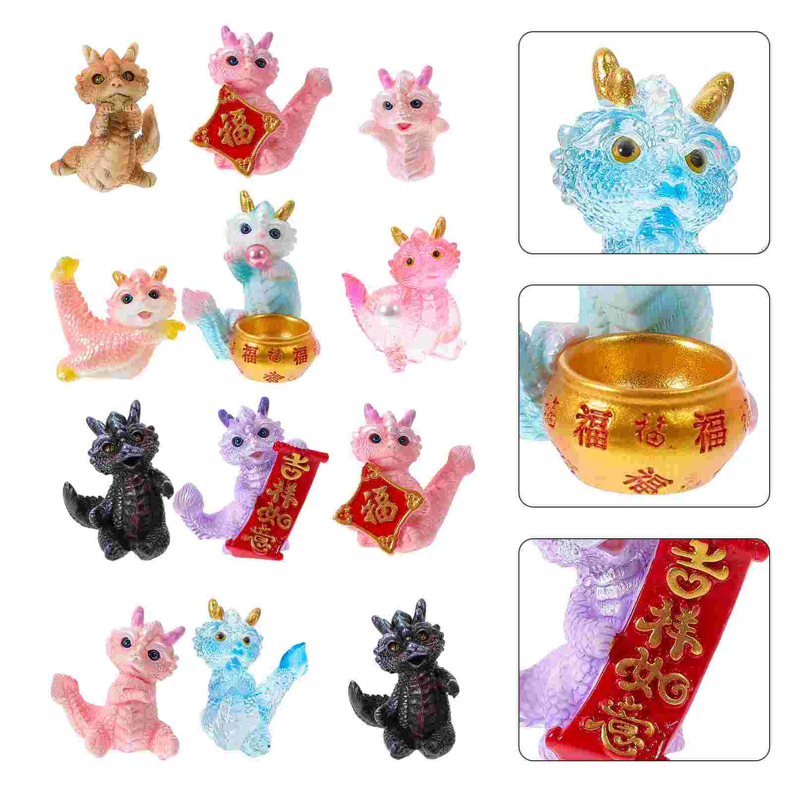 12 ชิ้น Mini Dragon Figurine เรซิ่นปีมังกร Figurine Zodiac Dragon ตกแต่ง (ผสมสไตล์) ของเล่นมังกร