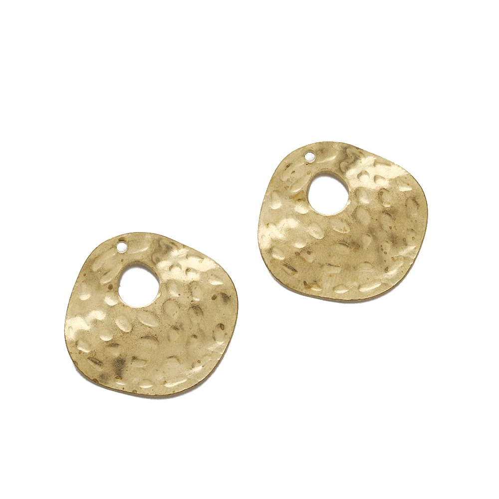 10pcs Raw Brass Irregular Round Shape Hammered Charms Curved Circle Pendant For Simple Jewelry Making Necklace Earrings Supplies