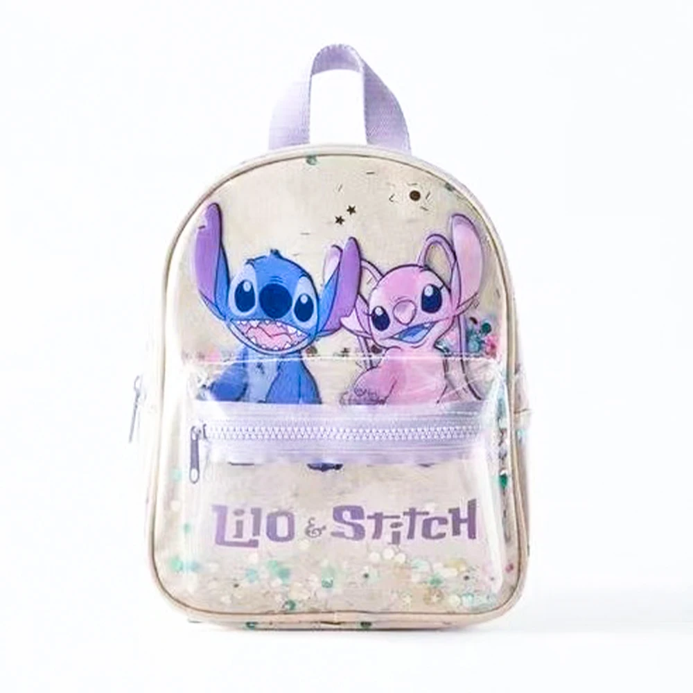 Disney Lilo & Stitch Children Backpack Cute Cartoon Print Transparent Glitter Schoolbag Student Backpack for Girls Toys