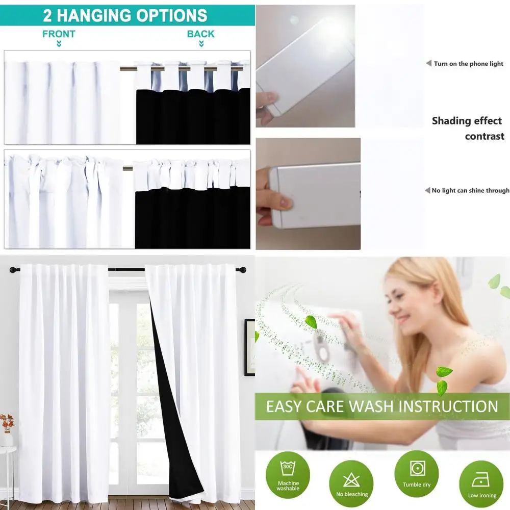 

Термоизолирующие светонепроницаемые шторы черного цвета с белой подкладкой, длина 84 дюйма, ширина 70 дюймов, для детской и гостиной комнат.