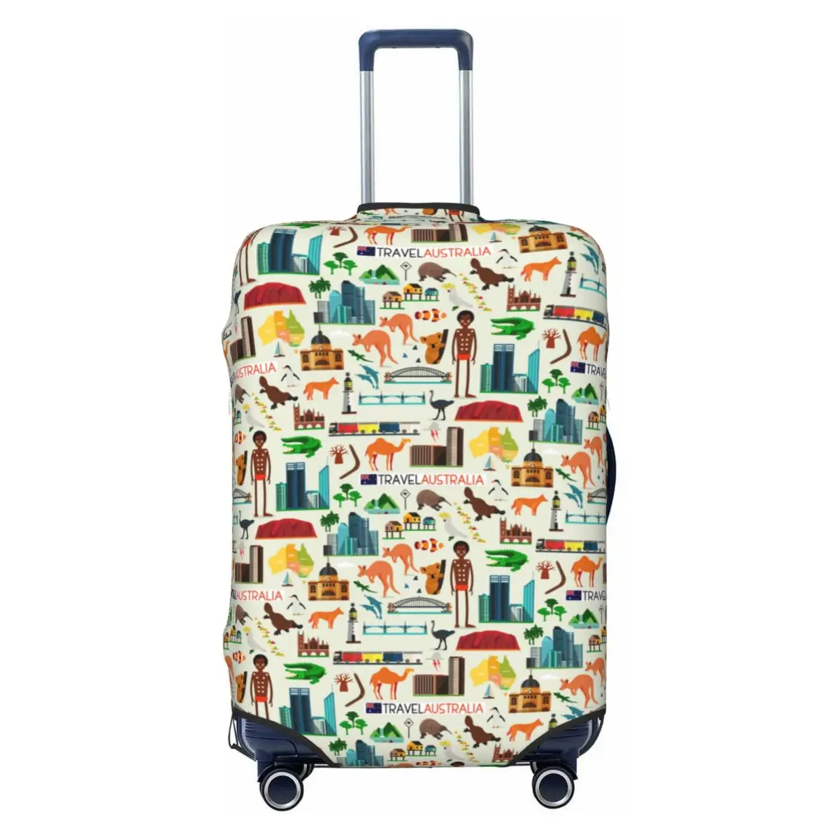 Cute Australia Travel Aussie Wildlife Landmark Luggage Cover Protector Elastic Travel Suitcase Covers