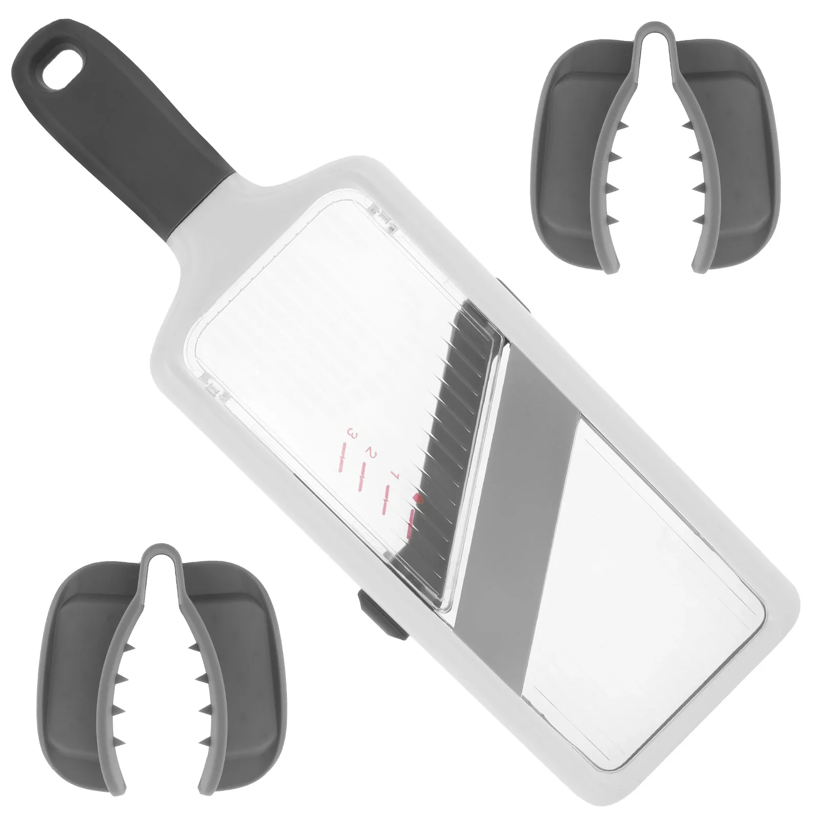 Fatiador de mandolina portátil com 2 peças, suporte para alimentos, mandolina ajustável, fatiador de alimentos, aderência confortável, ferramenta de cozinha