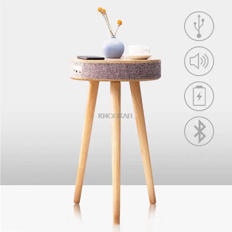 Smart Bluetooth Coffee Table Living Room Inductive Wireless Charging Table Wooden Outdoor 3D Surround Music Round Tea Tables